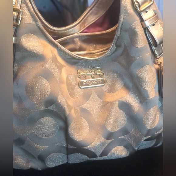 Coach Vintage Y2K Gold Sparkly Tan Signature Monogram Medium Satchel Bag… - Picture 4 of 14